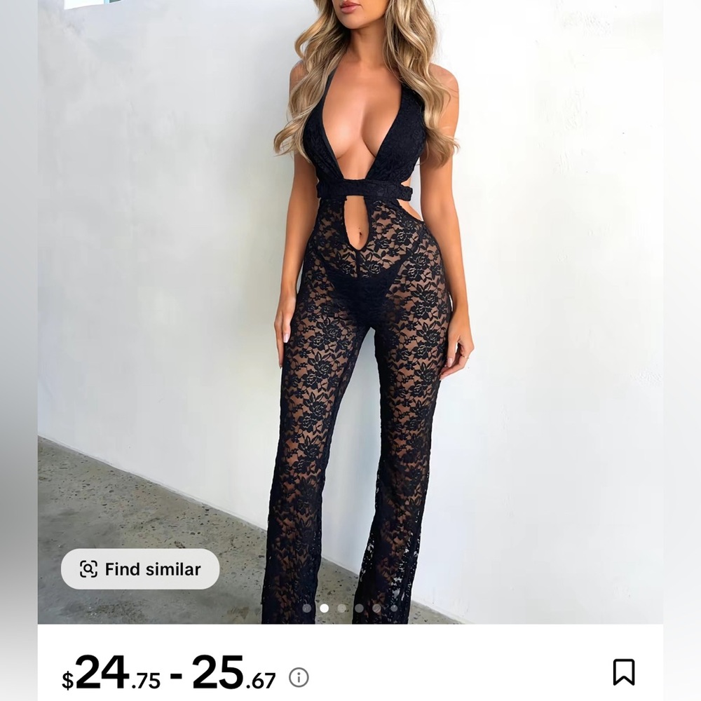 Elegant Black Lace Plunge Jumpsuit